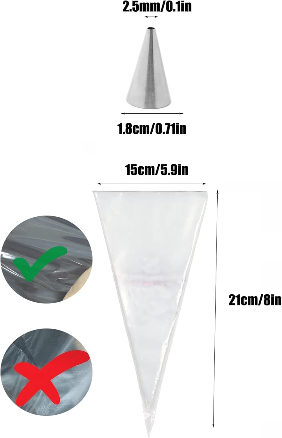 #4 Piping Tip and Bag Set – 3 Round Decorating Tips & 20 Disposable 8-Inch Bags for Writing, Outlines, Dots & Detail Work