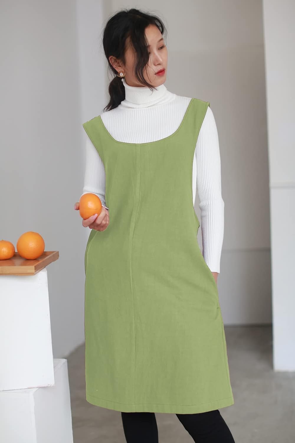 Cotton Linen Japanese Apron Halter Cross Back Bandage X Shape Aprons Two Pockets