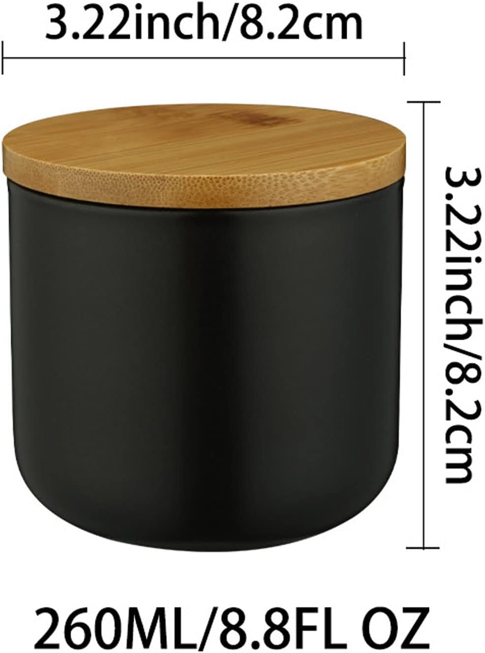 YYW Ceramics Food Storage Jar Canister with Airtight Seal Bamboo Lid, Simple Style Kitchen Canister for Food Storage, Store Coffee, Sugar, Tea, Spices (Black (8.79oz/260ml))