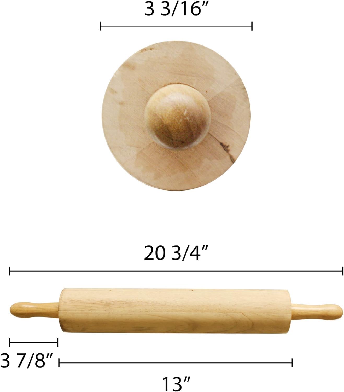 TrueCraftware- 13" Wooden Rolling Pin 3-1/4" Diameter- Wooden Roll Pin Dough Roller Classic Wood Rolling Pins for All Baking Needs for Fondant Pie Crust Cookie Pastry Dough Pastry Rolling Pin