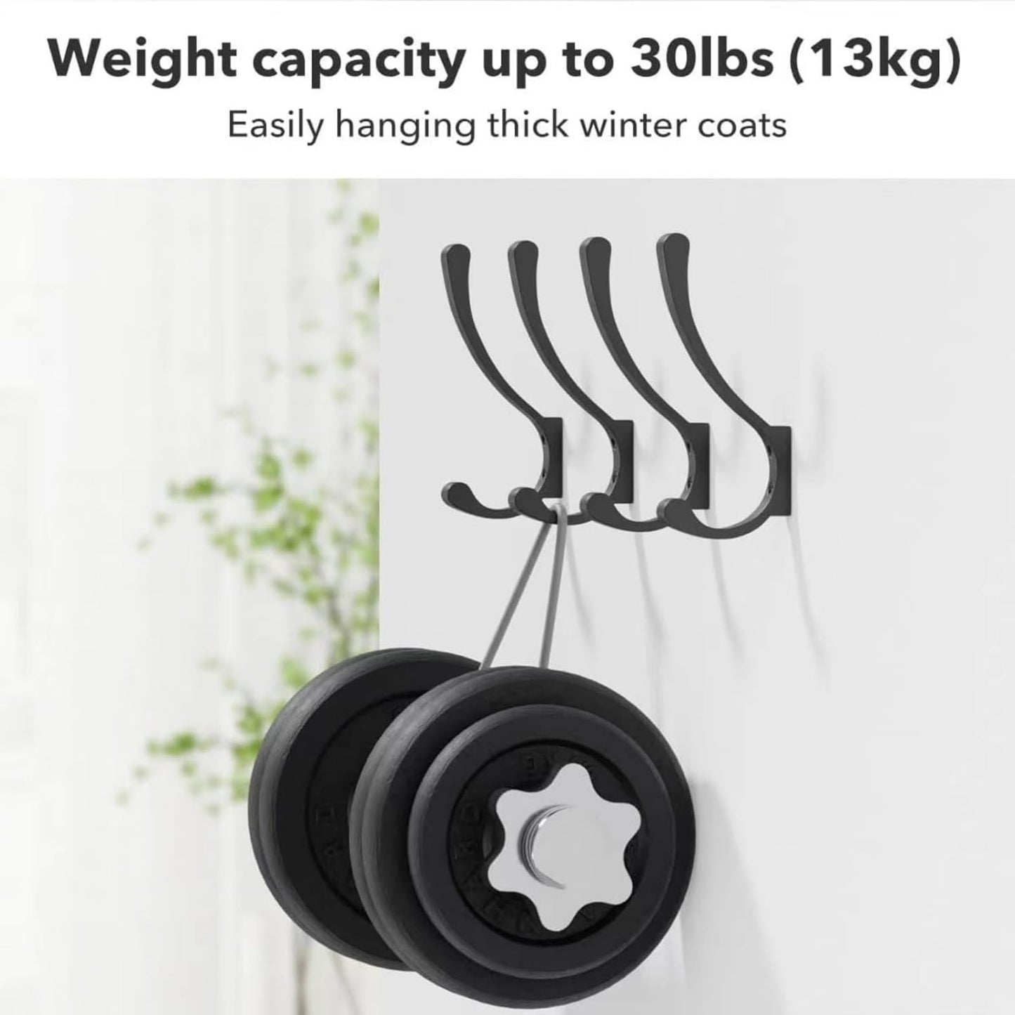 6 Pack Hanging Coat Hooks Wall Mount, Coat Hanger Wall Hangers, Metal Hooks for Hanging Heavy Duty, Screw in Hooks for Hanging Towels, Clothes, Backpack, Hat, Bag, Jacket, Key, Robe, Backpack Black