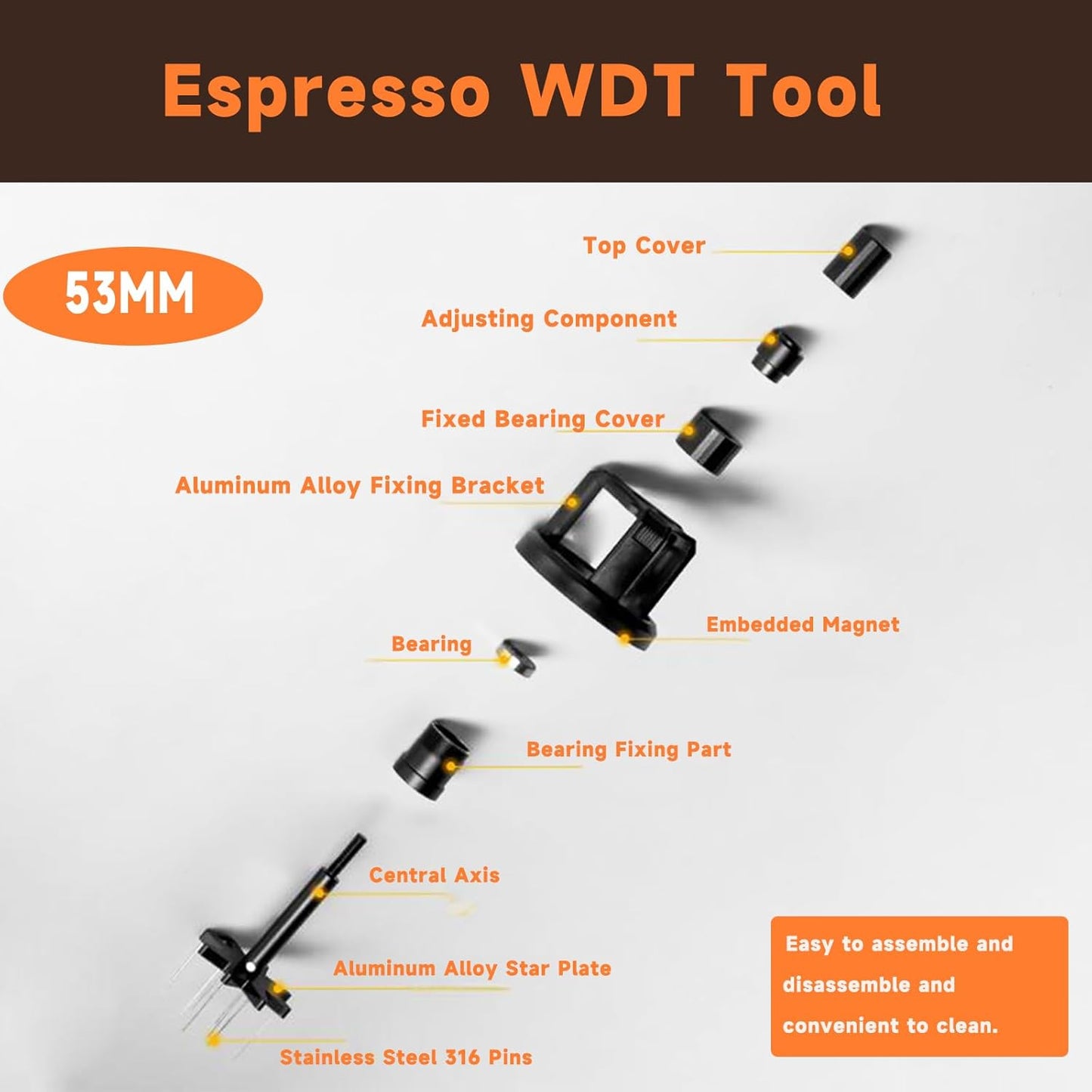 54mm WDT Tool ,Espresso Stirrer Distribution Tool,Compatible with Breville Portafilter 54mm,Adjustable Height,with Magnetic Suction