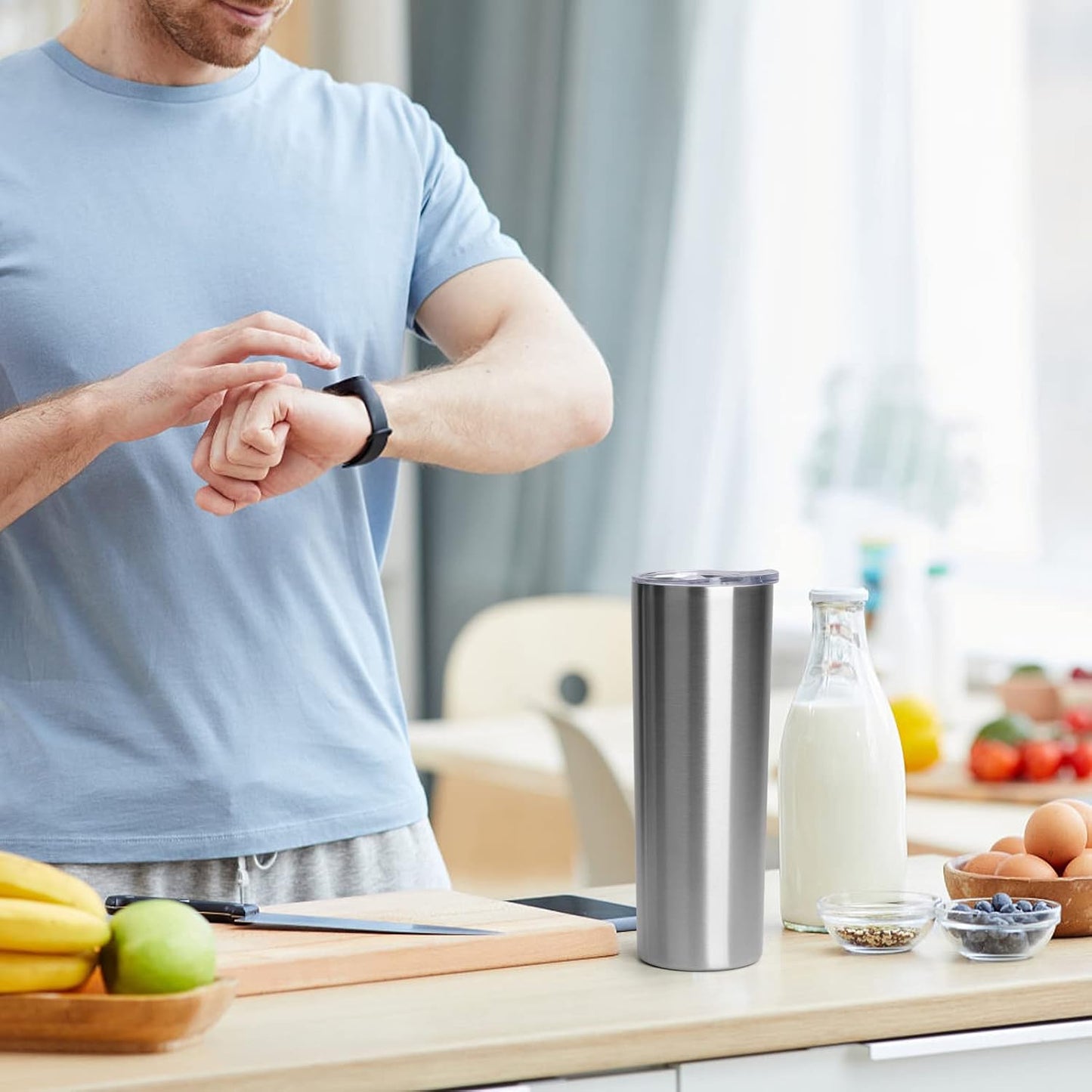 20 oz Skinny Tumbler with Lid and Straw,Stainless Steel Vacuum Insulated Tumbler Cup Double Wall Leak-proof Coffee Mug,Travel Thermal Water Tumbler for Office,Outdoor(Silver,1)