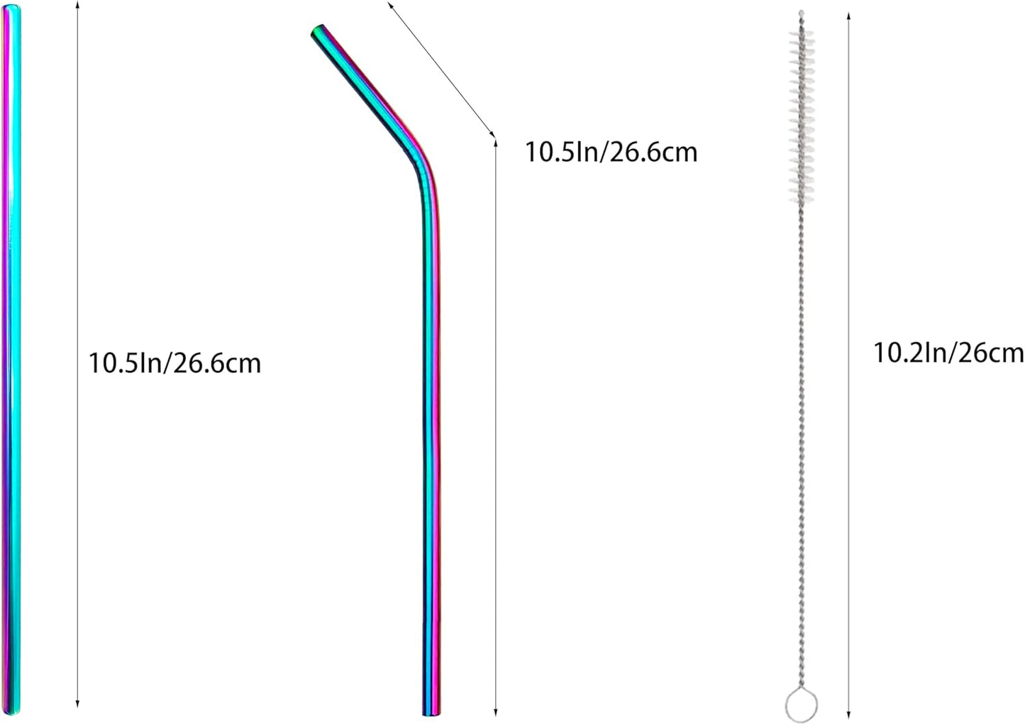 10 Pcs Stainless Steel Straws, Reusable Drinking Straws, 5 Straight + 5 Bent Metal Straws Set With 2 Pcs Cleaning Brushes (Colorful, 10.5 Inch)