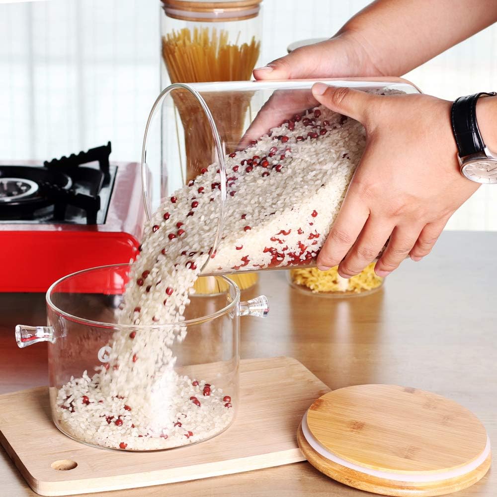 Large Glass Food Storage Container, 100 FL OZ (3000ml) Glass Food Canister with Airtight Bamboo Lids for Your Pantry, BPA-Free Cereal Dispenser Jars for Spaghetti Pasta, Powder, Tea, Coffee