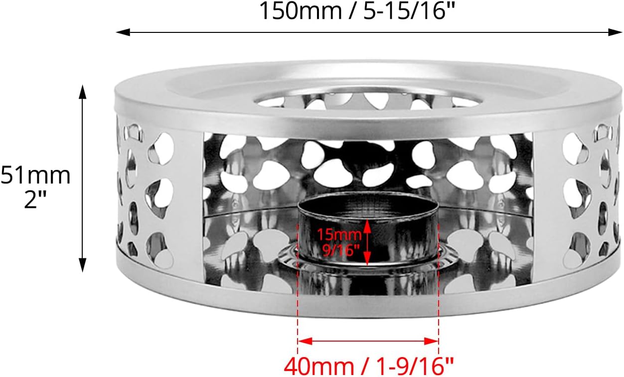 QWORK Tea Kettle Warmer, 4 Pack Brushed Stainless Steel Kettle, Hollow Frame, with Tea Candle Holder, Fits Most Teapots, Silver