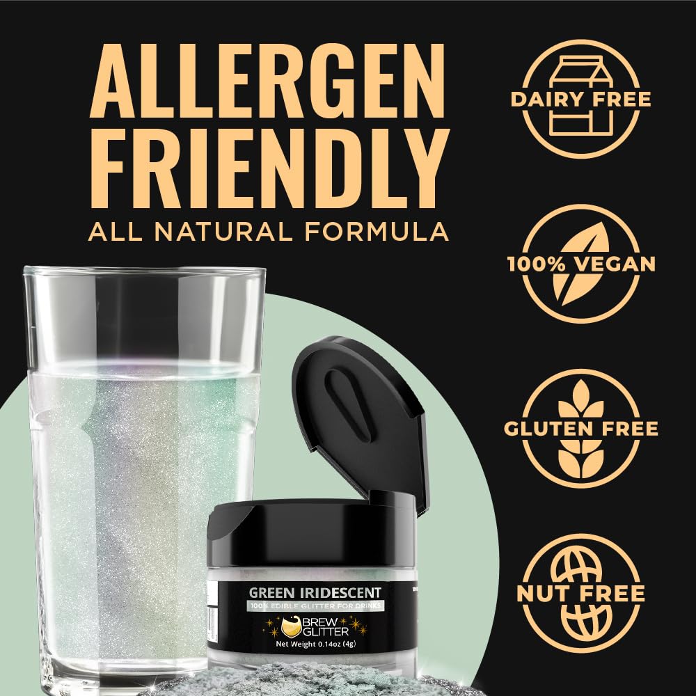 Brew Glitter Iridescent Green Edible Drink Glitter 1x 4g Jar for Cocktails, Beer, & Beverages