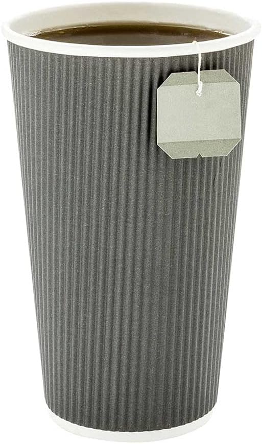 Restaurantware 16 Ounce Ripple Wall Disposable Coffee Cups, 500 Insulated Gray Paper Tumblers with Rolled Rim Design, Lids Sold Separately for Hot Drinks like Tea, Hot Chocolate and More