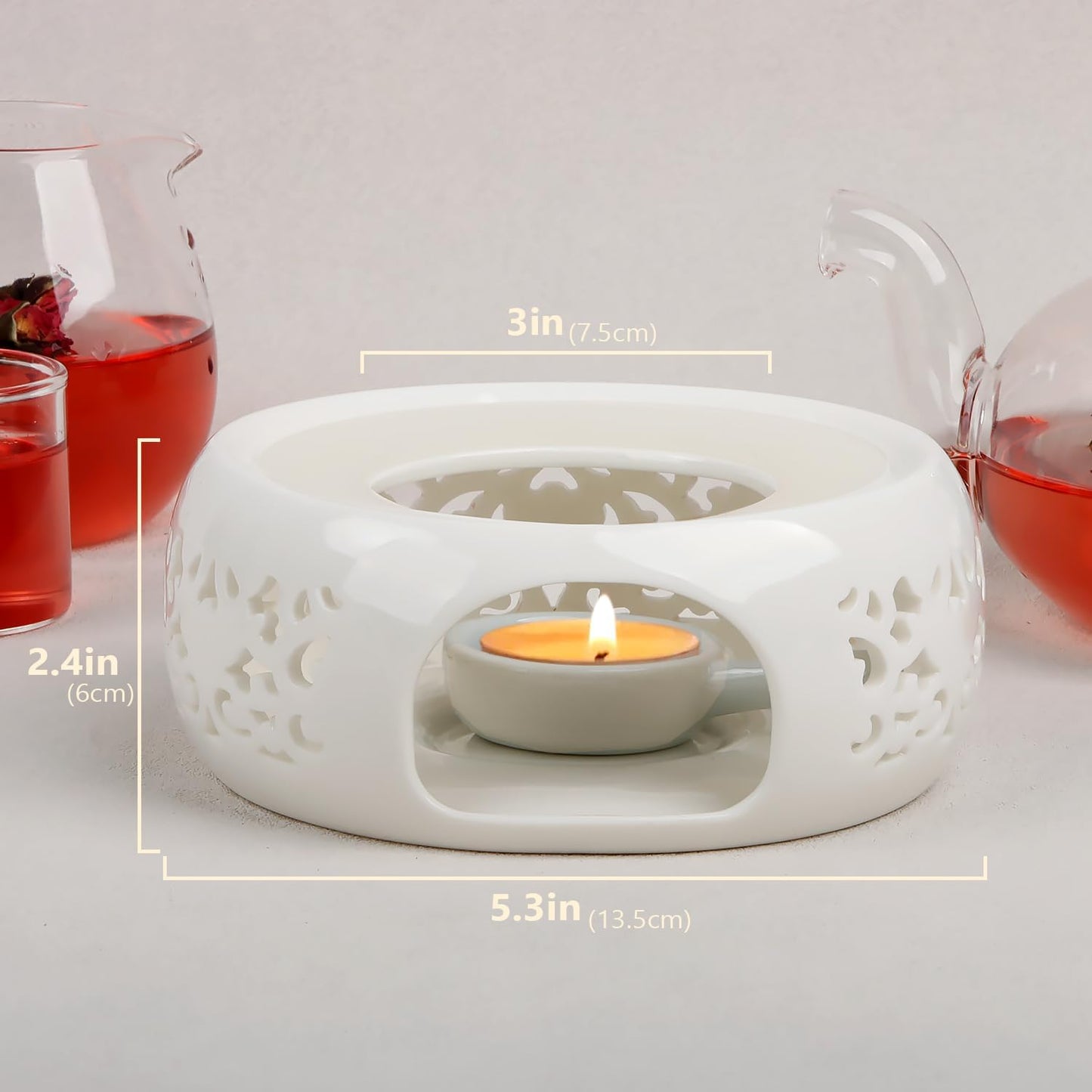 KAYCROWN Teapot Warmer, Ceramic Tea Warmer with Tealight Holder, Teapot Heater for Heating Tea, Coffee, Milk, Tea Light Warmer (White)