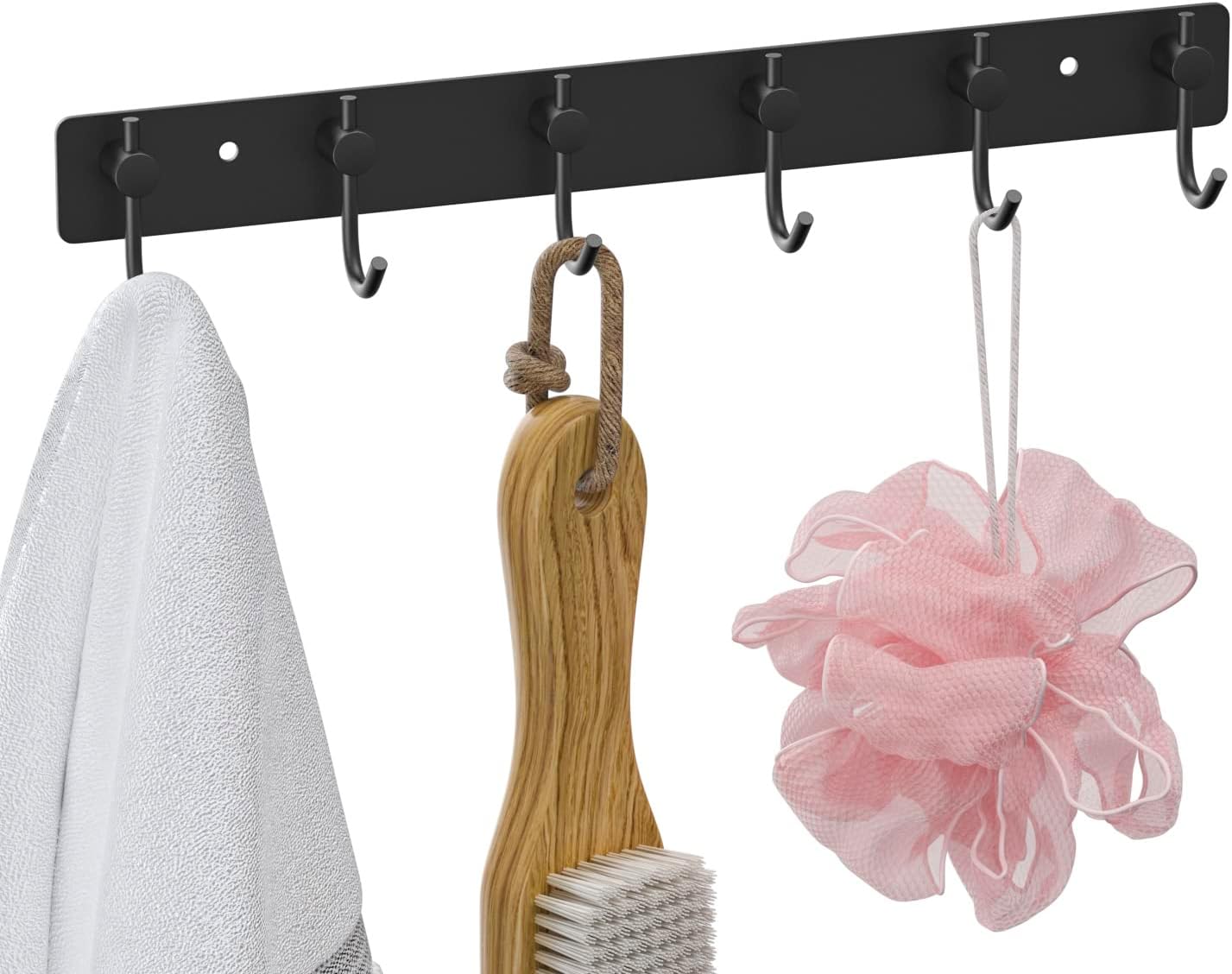 VAEHOLD Wall Hooks for Hanging, Black Coat Rack Wall Mount with 6 Coat Hooks, Towel Hanger, Hat Hooks, Robes Hook in Bathroom, Bedroom, Kitchen, Living Room (1PACK)