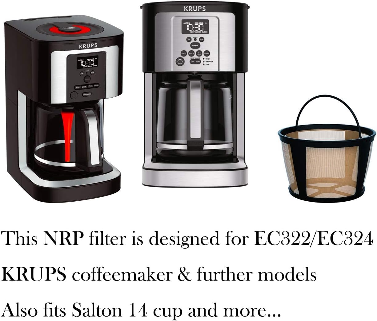 NRP Tall 14-cup Screen Basket Permanent Coffee Filter Replacement for KRUPS Coffeemaker EC422, 321-324 | Also fit other Drip Coffeemaker with Large Brew Section