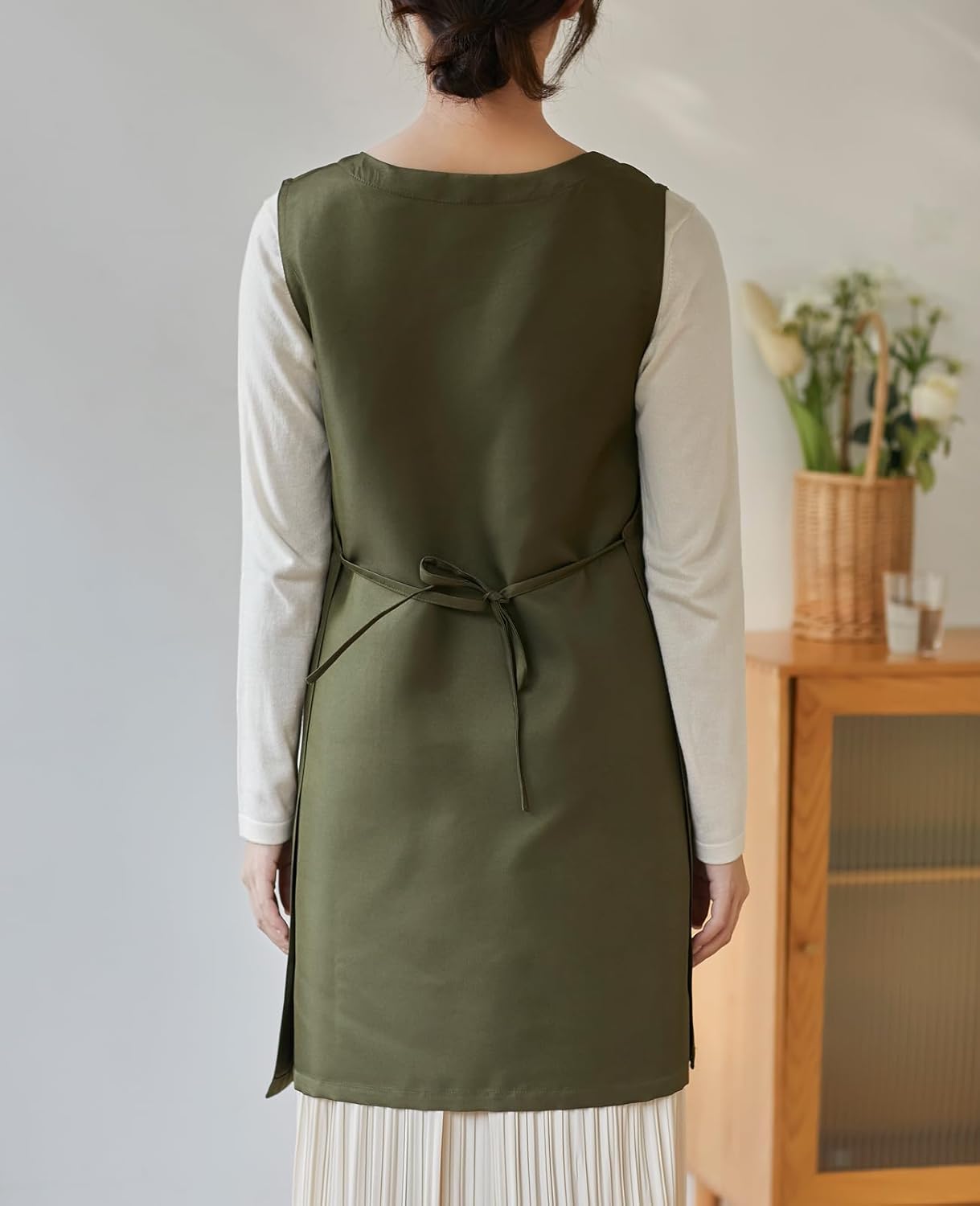 Women Cobbler Apron Japanese Style Aprons with 3 Pockets for Work Chef Kitchen