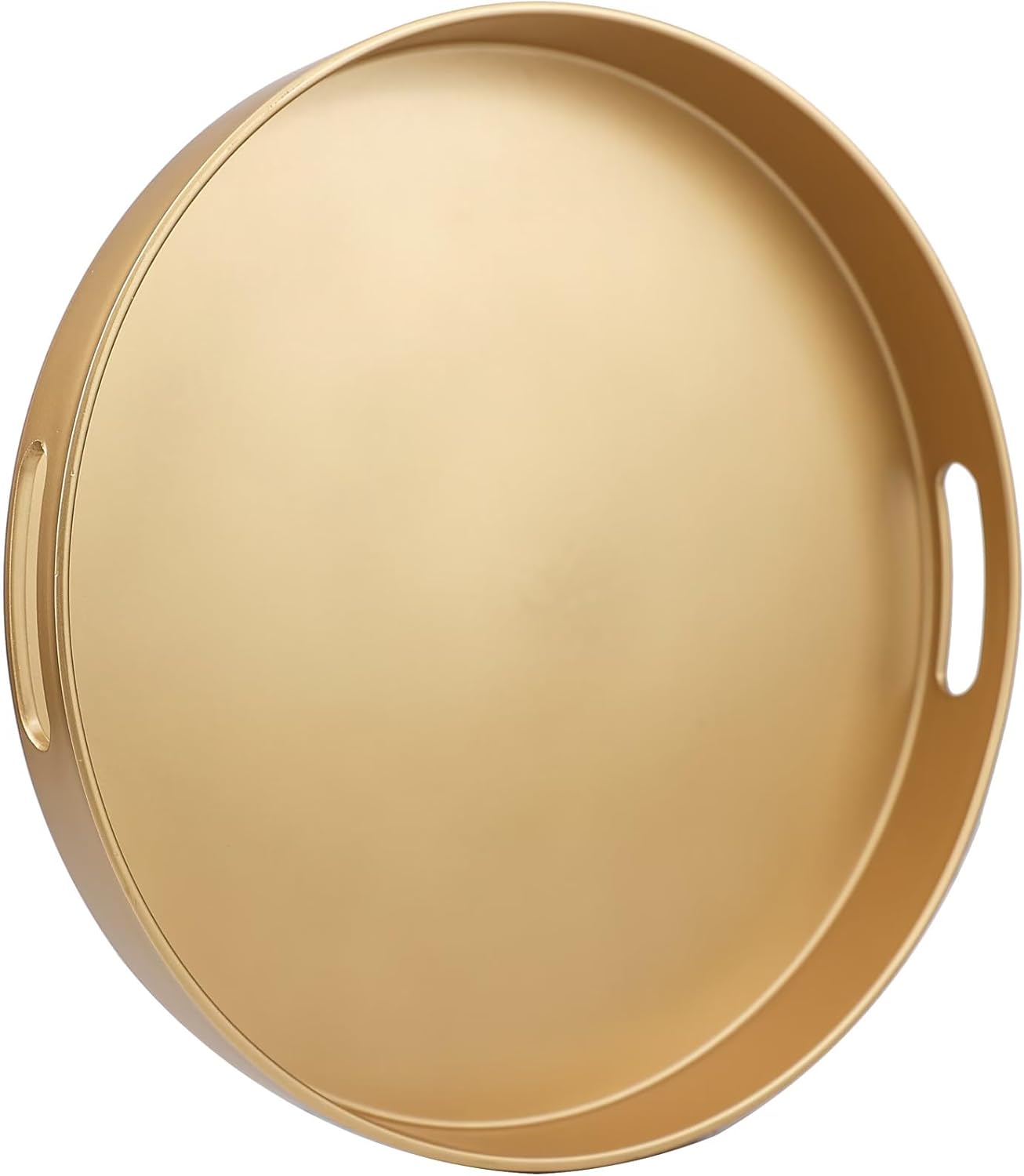 Gold Round Decorative Tray with Handles, 13" Versatile Serving Tray for Coffee Table, Ottoman, Ideal for Serving, Displaying, Organizing