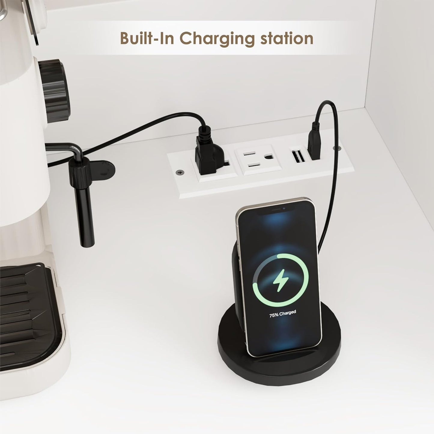 HIFIT 71" LED Kitchen Pantry Cabinet with Power Outlet, Large Kitchen Hutch Storage Cabinet with Arched Door & Shelves & 2 Drawers, Tall Modern Coffee Bar with Hutch for Home Dining Living Room, White