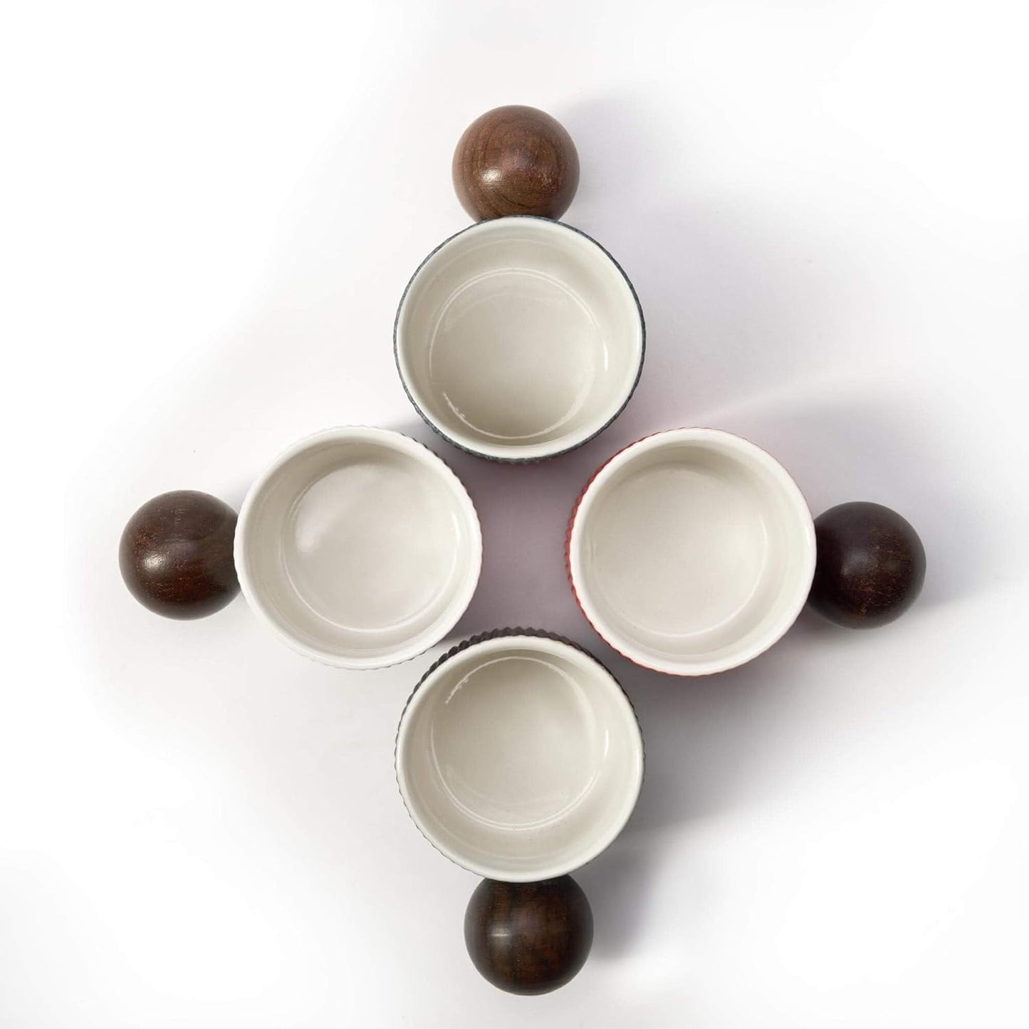 Ceramic Mini Espresso Cups Demitasse Cups with Round Wooden Handle Vertical Stripes Tea Cups (white, 2pcs)