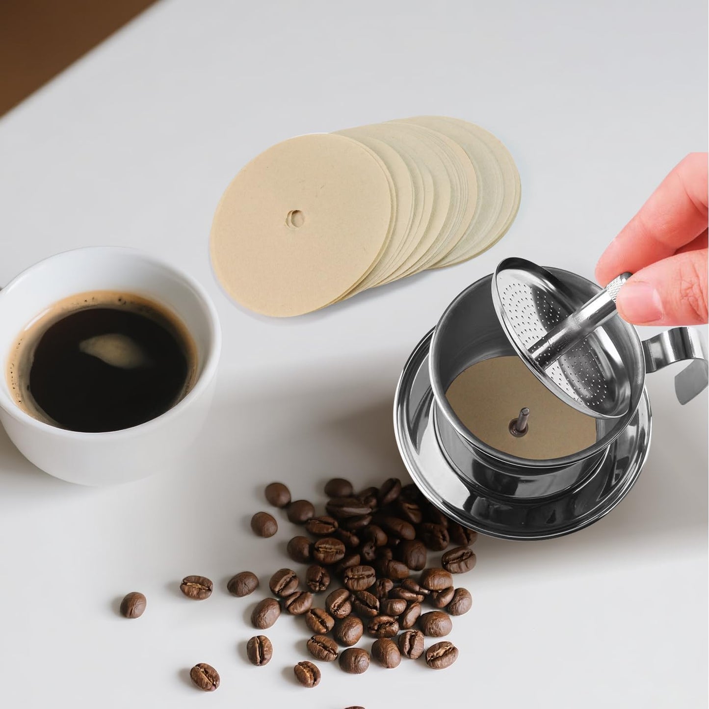 400 Pack Of Natural, Unbleached 3.75-Inch Disposable Coffee Filter Discs, Designed for Percolator Coffee Makers. Ideal for Use At Home, Office, Or Camping.