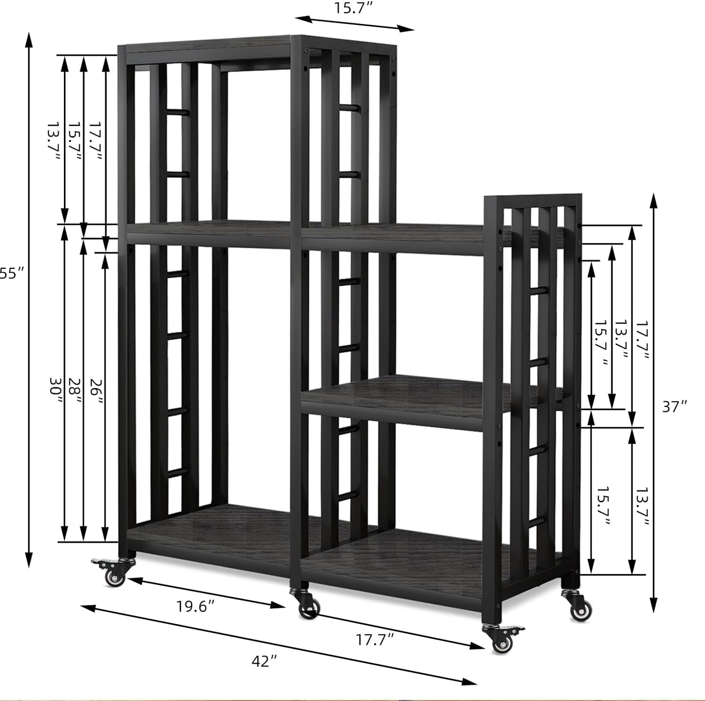 BRIGHTSHOW Free Standing Baker Rack Mini Fridge Stand with Wheels, 6 Tire Kitchen Storage Shelf Organizers Coffee Table Bar Microwave Stand for Patio Garage Shelving Home Porch Decor Office House