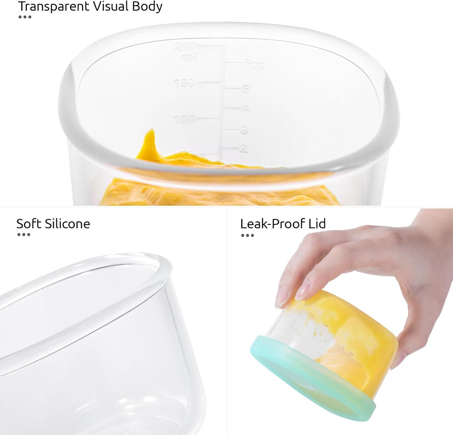 U-Taste 3oz 6oz Small Storage Containers: Food Grade Liquid-Silicone Freezer Box with Airtight Lid, Microwave Safe with Clear Measurements, Reusable for Meal Prepping Portion (Set of 4, Aqua Sky)