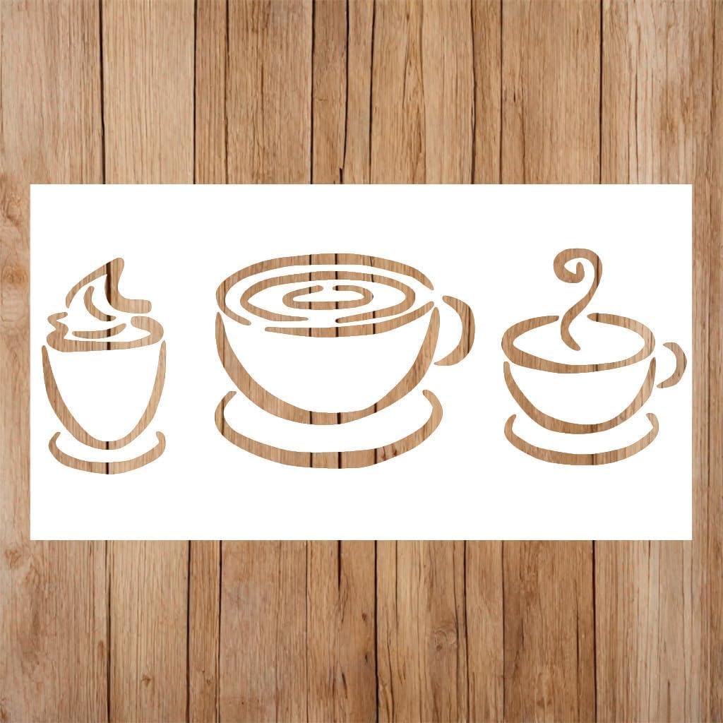 Coffee Cup Stencil, Teacup Stencil | Coffee Bar Coctail Stencils for Painting on Wood, Glass, Wall, Rock, Fabric, Walls, Canvas, Glassware | Coffee Stencils (3x5 Size)