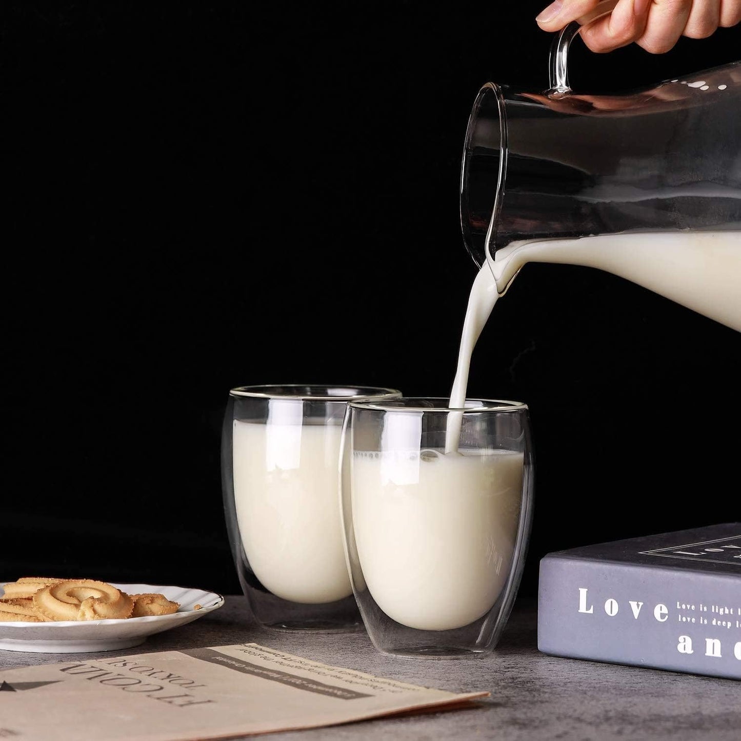 6.8OZ Double Wall Espresso Cups Set of 4, Clear Expresso Shots Cup, Double Wall Insulated Espresso Mugs, Tazas de Cafe Expreso, Microwave Dishwasher Safe,Suit for Espresso Machine