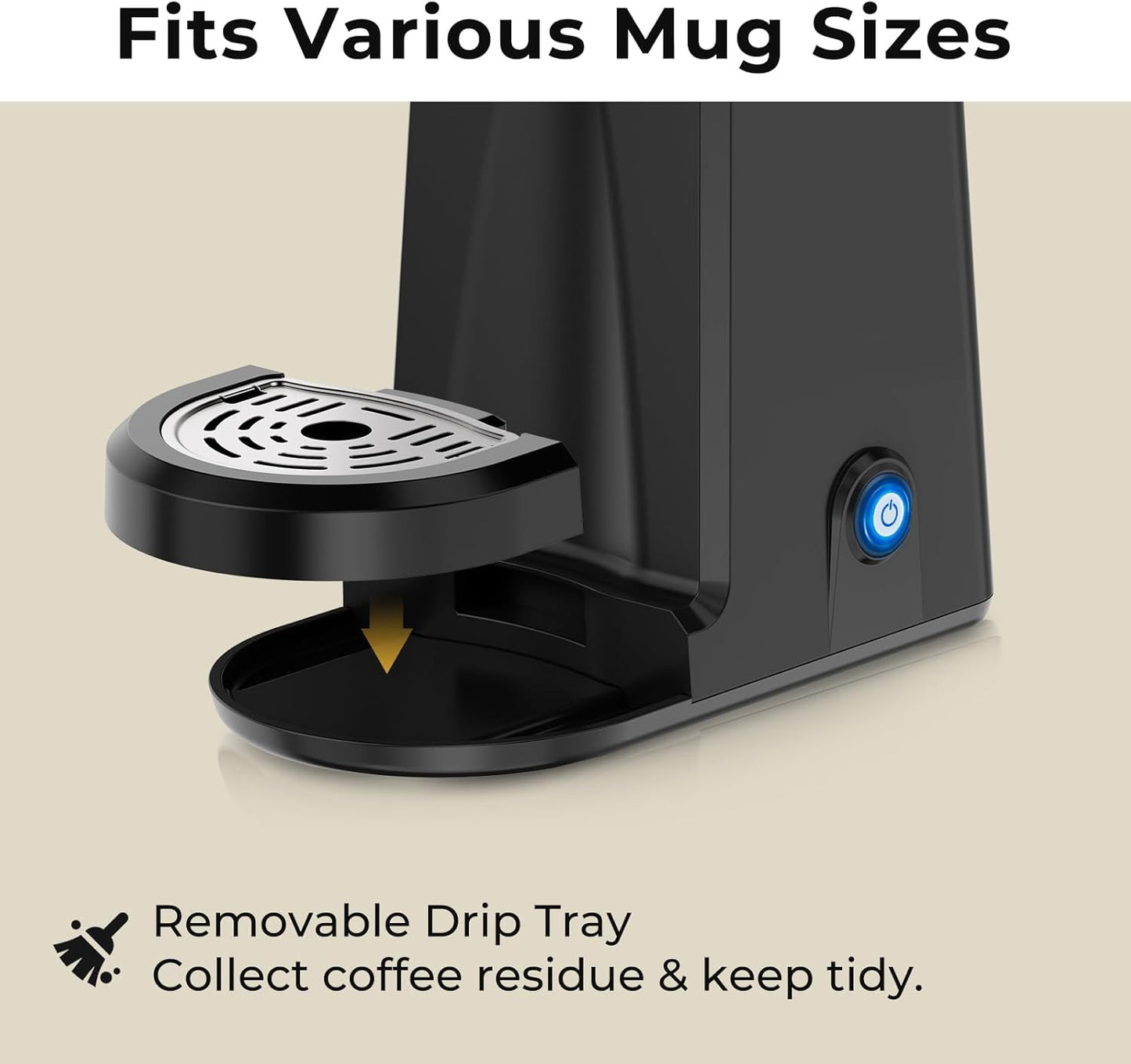 CHULUX Single Serve Coffee Maker for K Capsule and Ground Coffee, Single Cup Coffee Machine, Black