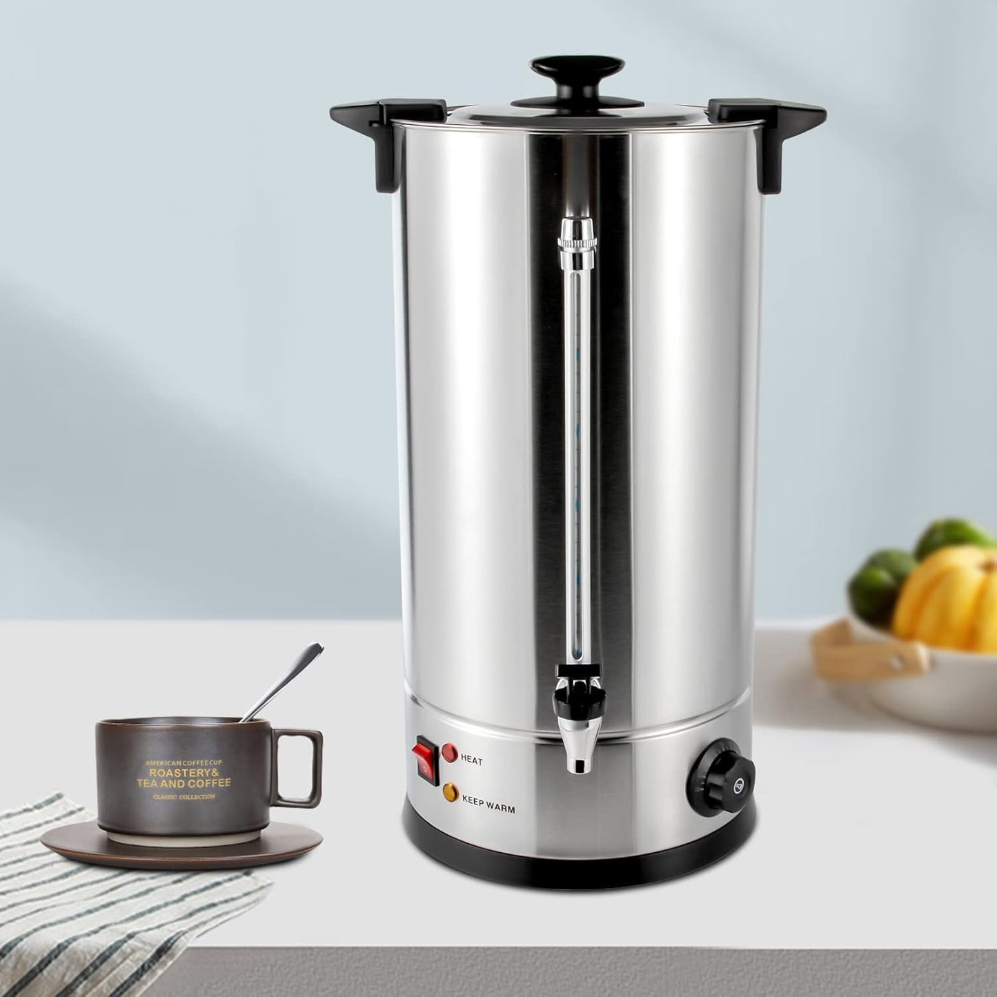 25L/6.6gal Commercial Coffee Urn, Gallon Double Wall Commerical Coffee Maker, 150 Cup Commercial Grade Stainless Steel Percolate Coffee Maker for Events, Offices and Catering