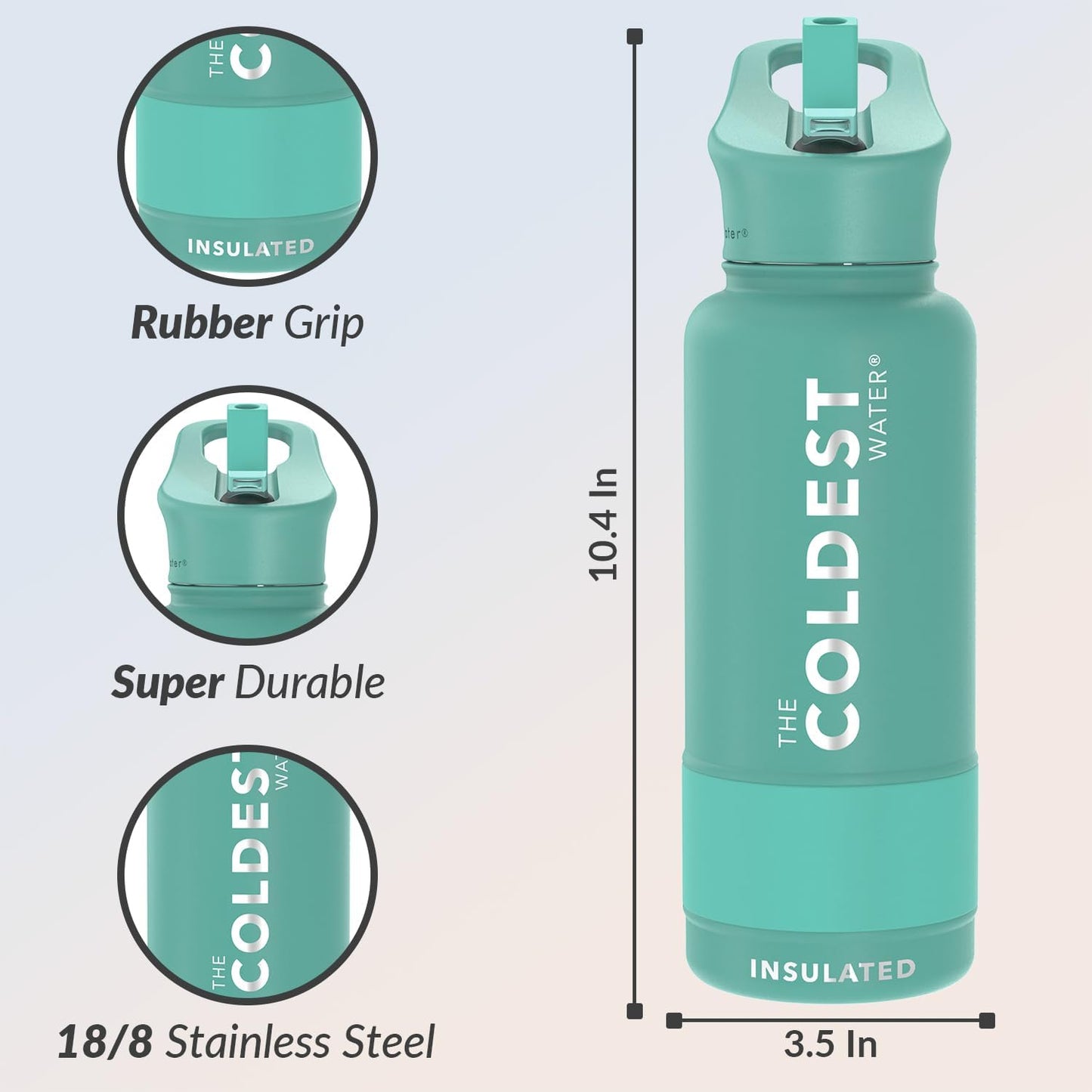 Coldest Insulated Water Bottle with Straw Lid - Stainless Steel Metal Insulated Bottle for Men & Women (Terraform Green, 32 oz)