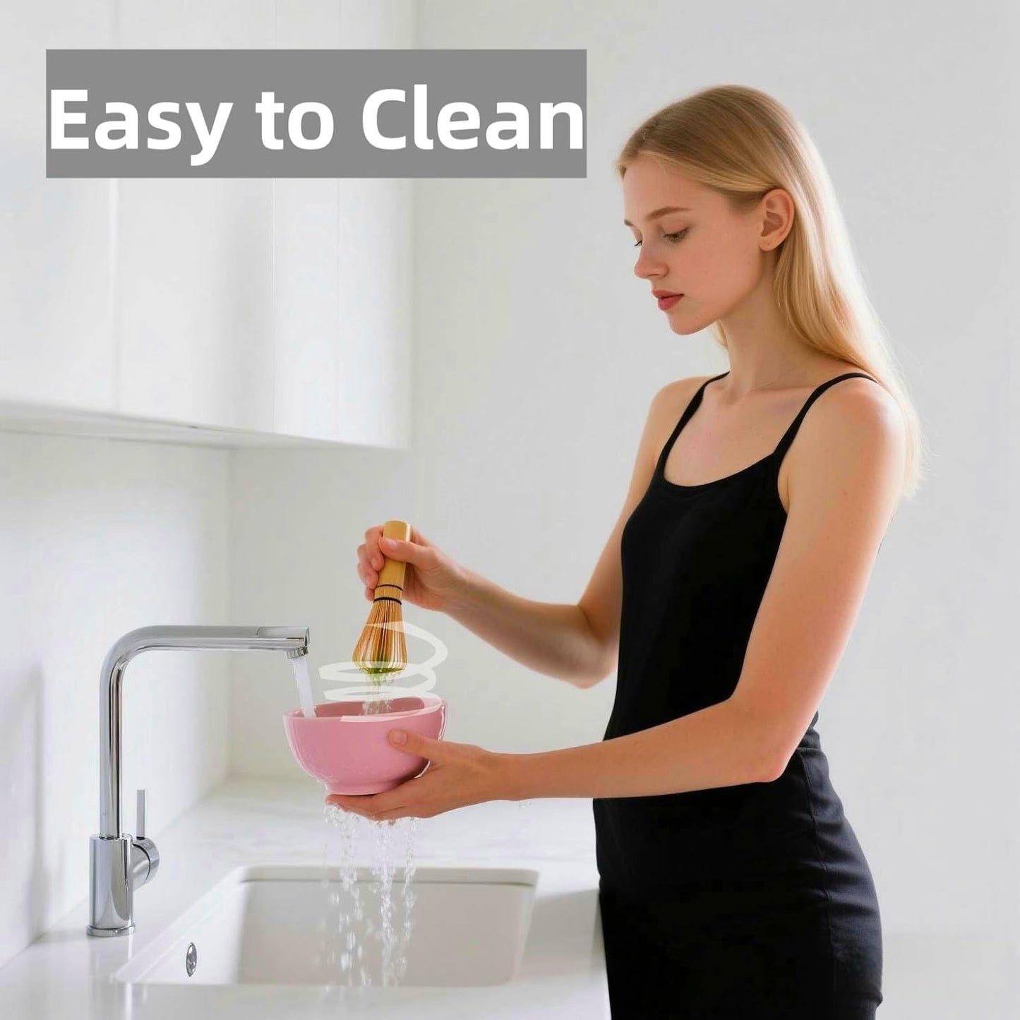 Cute Pink Matcha Whisk Set of 5 for Matcha Tea,Matcha Powder Kit(Bowl with Spout+bamboo Whisk and Holder+Strainer+Scoop)for Macha Starter Making Tools with Small Sifter Sieve Mixer Wisk Chasen Chawan