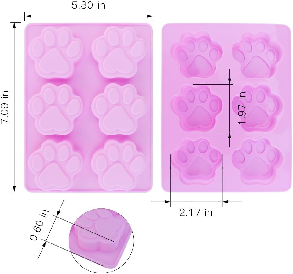 homEdge Jumbo Puppy Dog Paw (6 Cavity) and Bone Molds, Non-Stick Food Grade Silicone Dog Treats Molds, Silicone Mold for Chocolate, Candy, Jelly, Ice Cube, Dog Treats (Set of 4PCS)