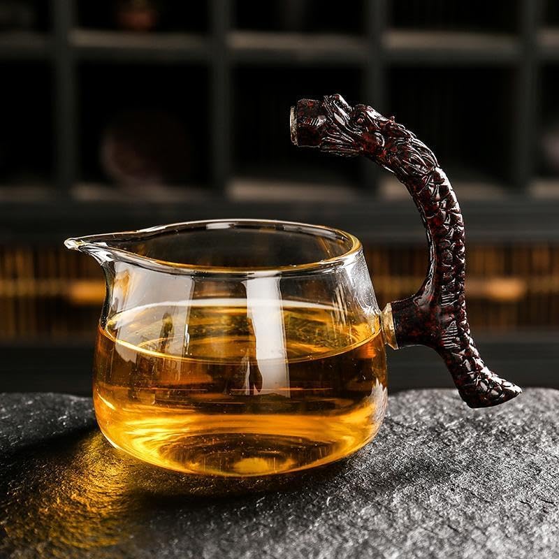 Glass Teapot Set with Infuser Semi Automatic Dragon Tea Set with 6 Small Cups (red golden dragon)