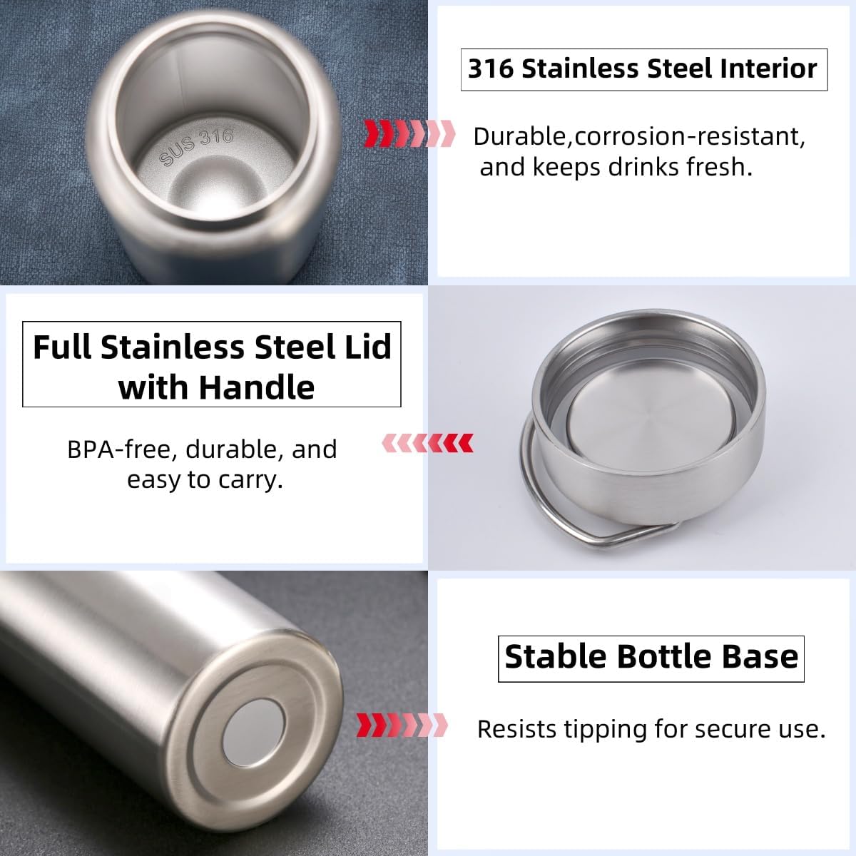 Vacuum Insulated Stainless Steel Water Bottle with Tea Infuser - Wide Mouth,BPA-Free, Leak- Proof,Keeps Cold 24H/ Hot 12H- Ideal for Travel,Office, Gym (17oz)