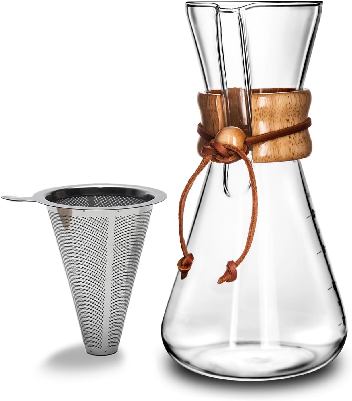 AGOGO Pour Over Coffee Maker Glass - 6/8/10 Cup Barista Kit with 304 Stainless Filter for Home, Office, Camping, Cafes - Easy Clean Coffee Dripper Set (Rag&Brush Included) (6 Cup/20 oz)