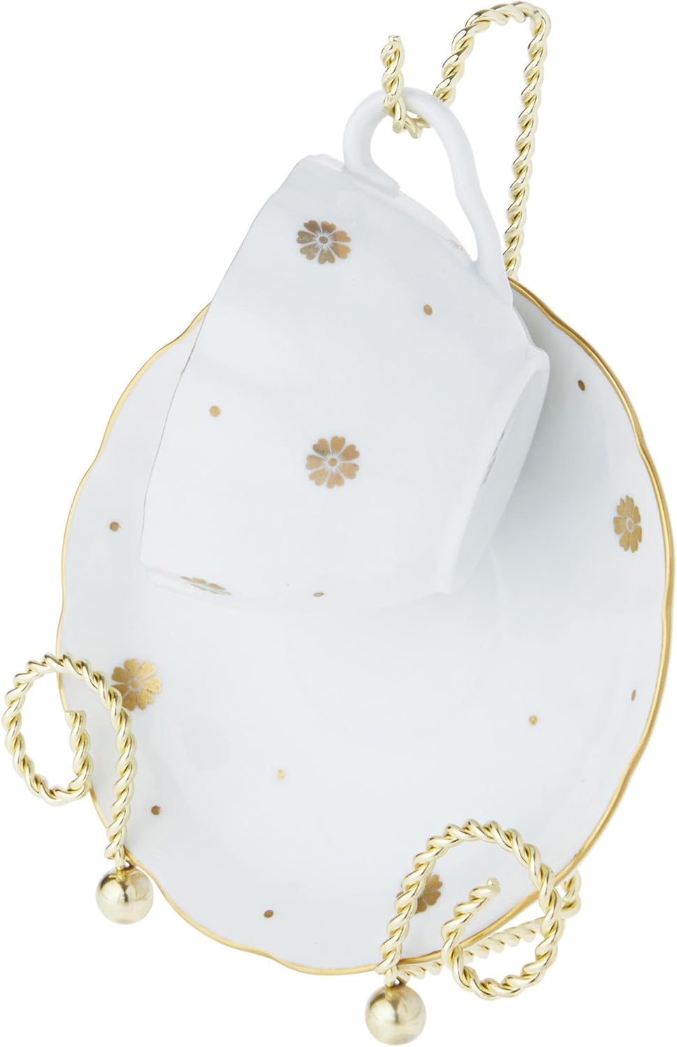 Bard's Scroll Twisted Gold-toned Cup and Saucer Stand, 6.5" H x 5" W x 2.5" D, Pack of 6