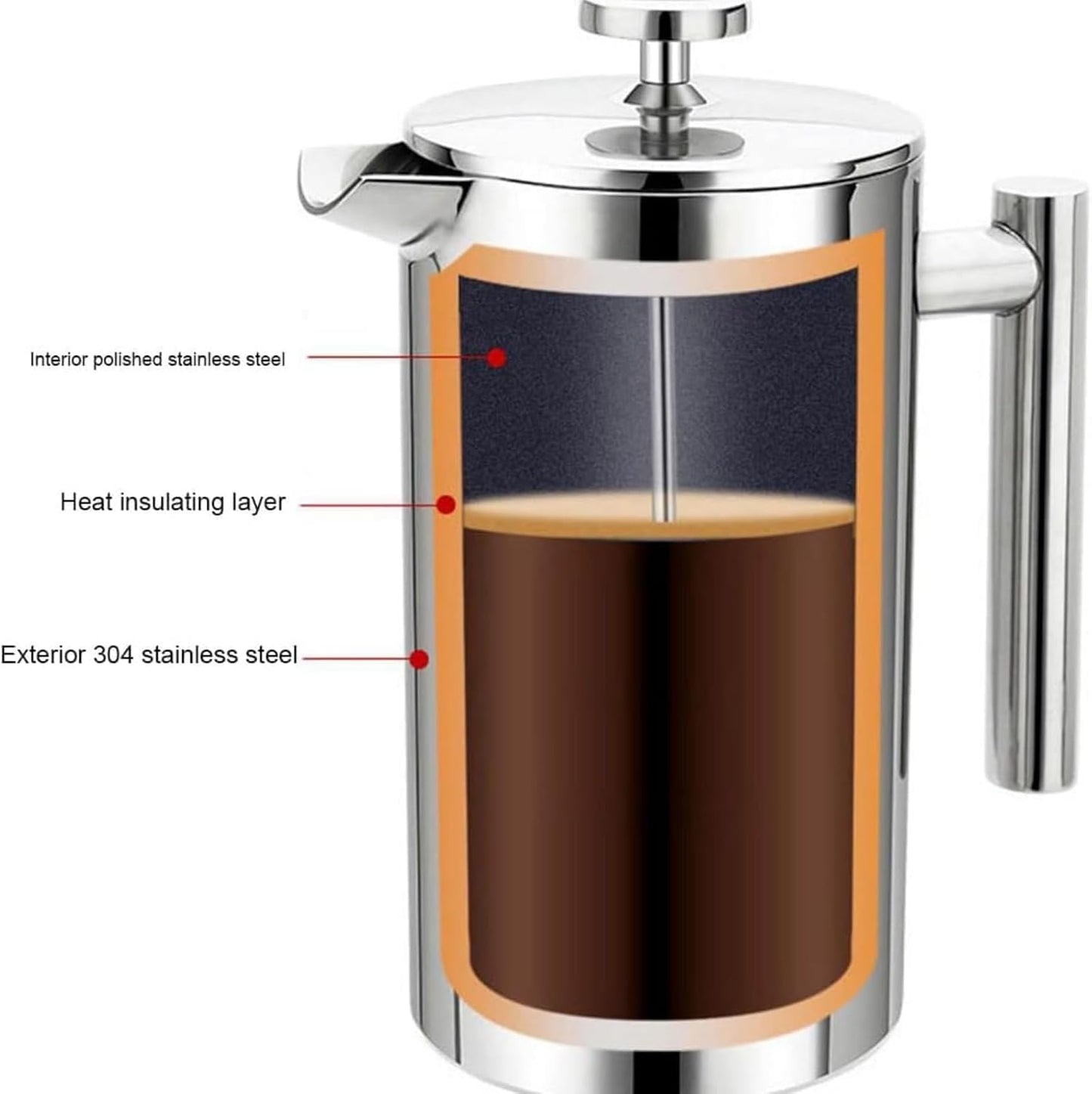 French Press Coffee Maker,Stainless Steel Double Wall Insulated Coffee Press 34 oz,4-8 Cups, Portable Hot Cold Brew Teapot Cafetera for Coffee Bar Accessories Kitchen Camping (White,34oz)