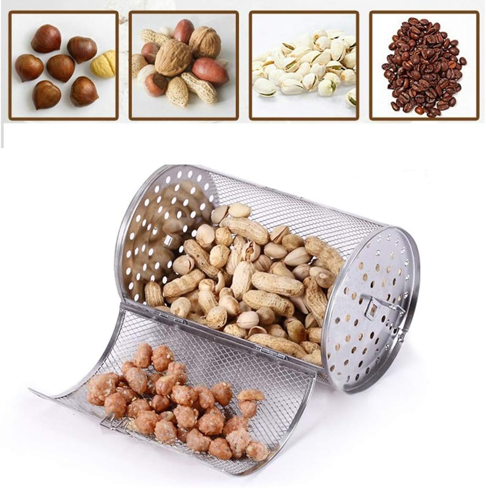 Falytemow Stainless Steel Rotisserie Grill Roaster Drum 12 X 23 cm Oven Basket Oven Roast Baking Rotary for Peanut Dried Nut Coffee Beans BBQ