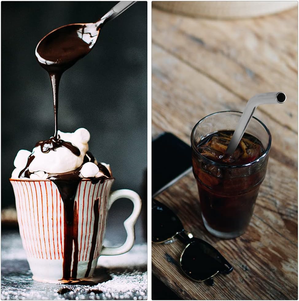 2Pcs Stainless Steel Straws Spoons, Reusable Metall Straws Spoon with 1 Cleaning Brushes,2 in 1 Snow Cone Straws Drinking Reusable Stainless Steel Ice Tea Long Spoons Straws for Cocktail Milkshake (2)