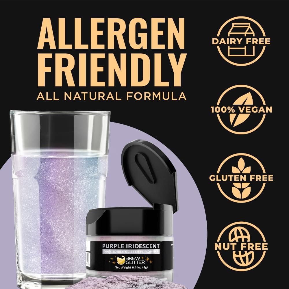 Brew Glitter Iridescent Purple Edible Drink Glitter 1x 4g Jar for Cocktails, Beer, & Beverages