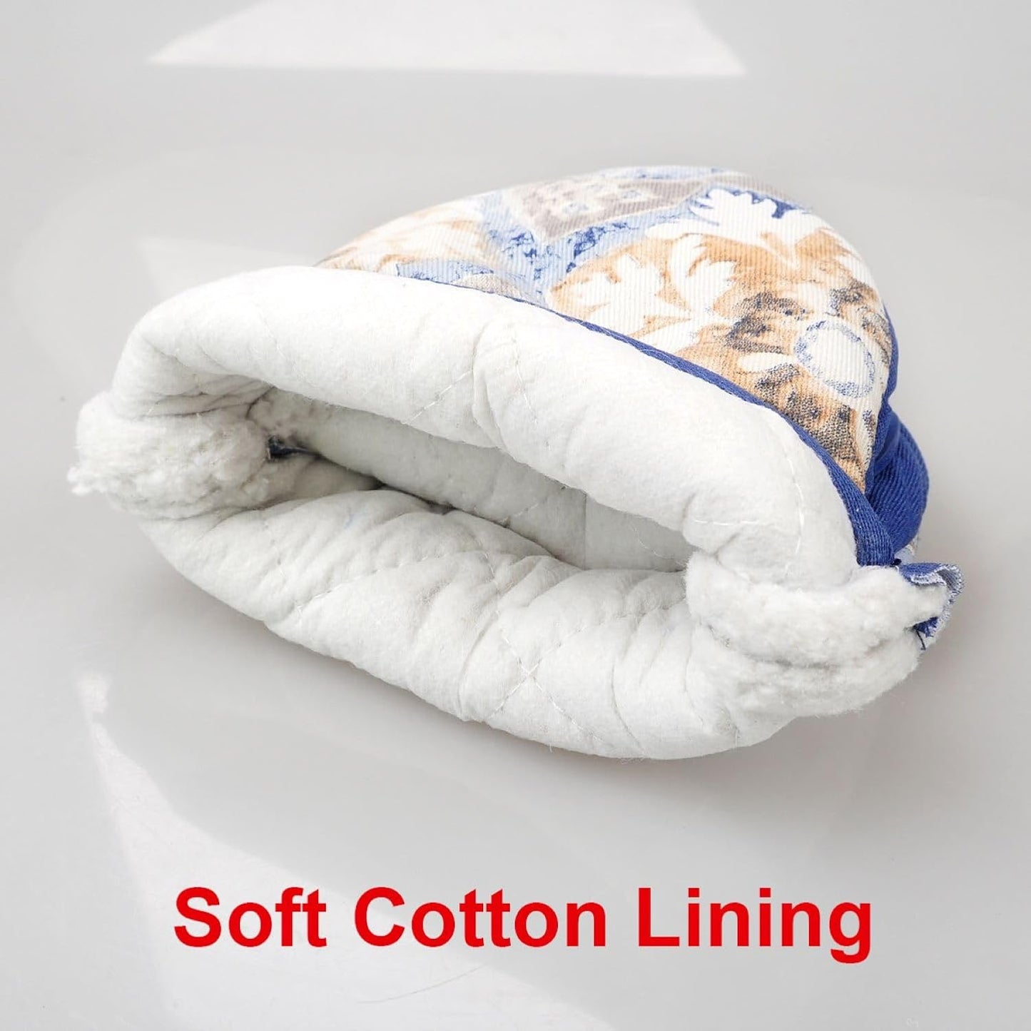 Mini Silicone Oven Mitts, Heat and Slip Resistant Kitchen Mittens 2-Pack Set, Vintage Carpet Flower Short Soft Oven Gloves, Flexible Thick Pot Holders for Safe Cooking Baking and (Dusty Blue)