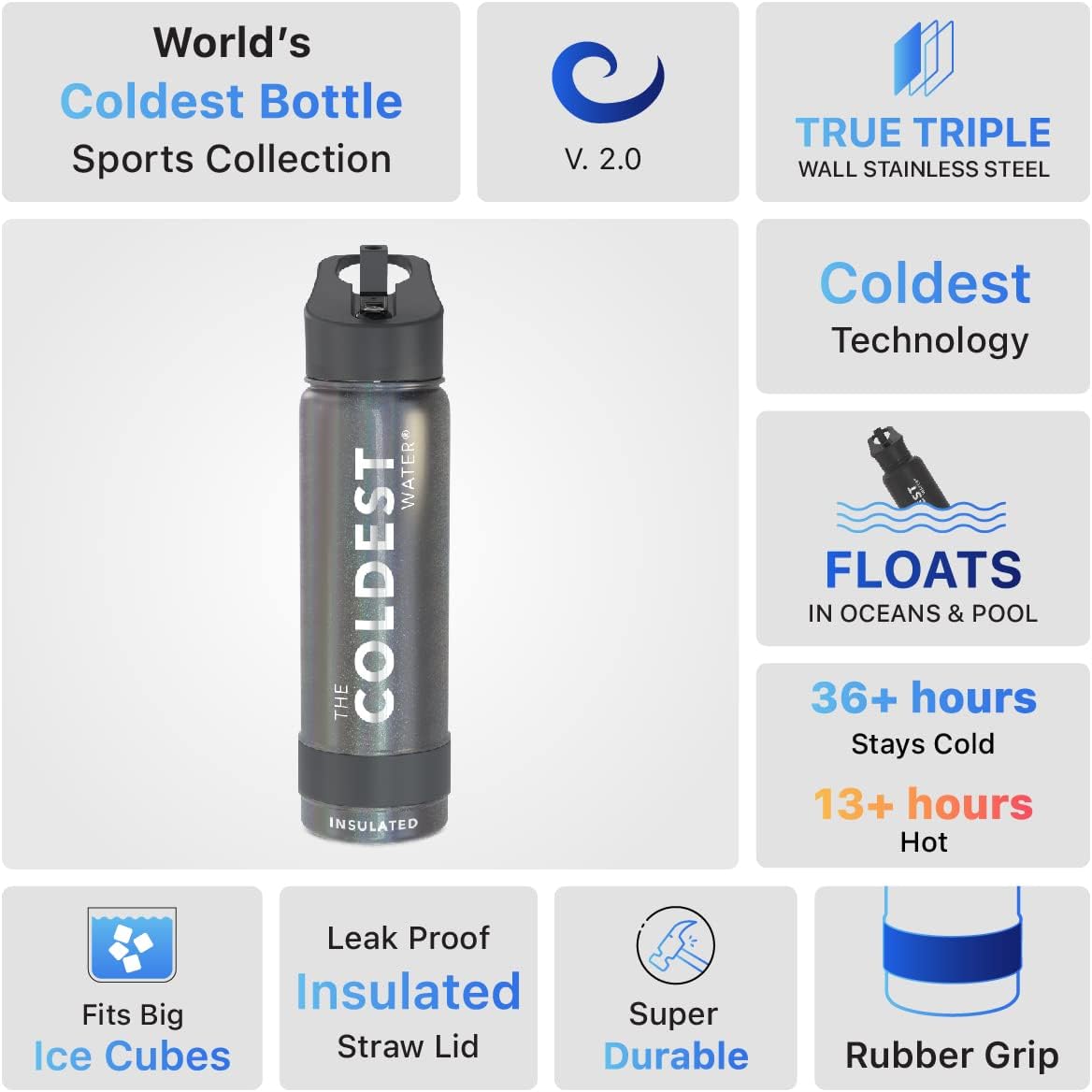 Coldest Insulated Water Bottle with Straw Lid - Stainless Steel Metal Insulated Bottle for Men & Women (Stardust Glitter, 24 oz)