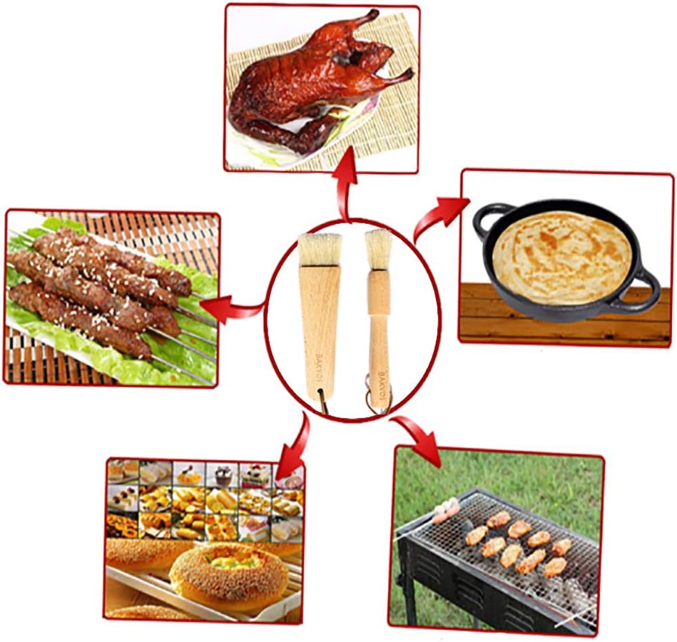 Pastry Brushes With Natural Wood and Bristles,Baking Brushes,Cooking Brushes,Food Brushes,Round and Flat,2 Pack