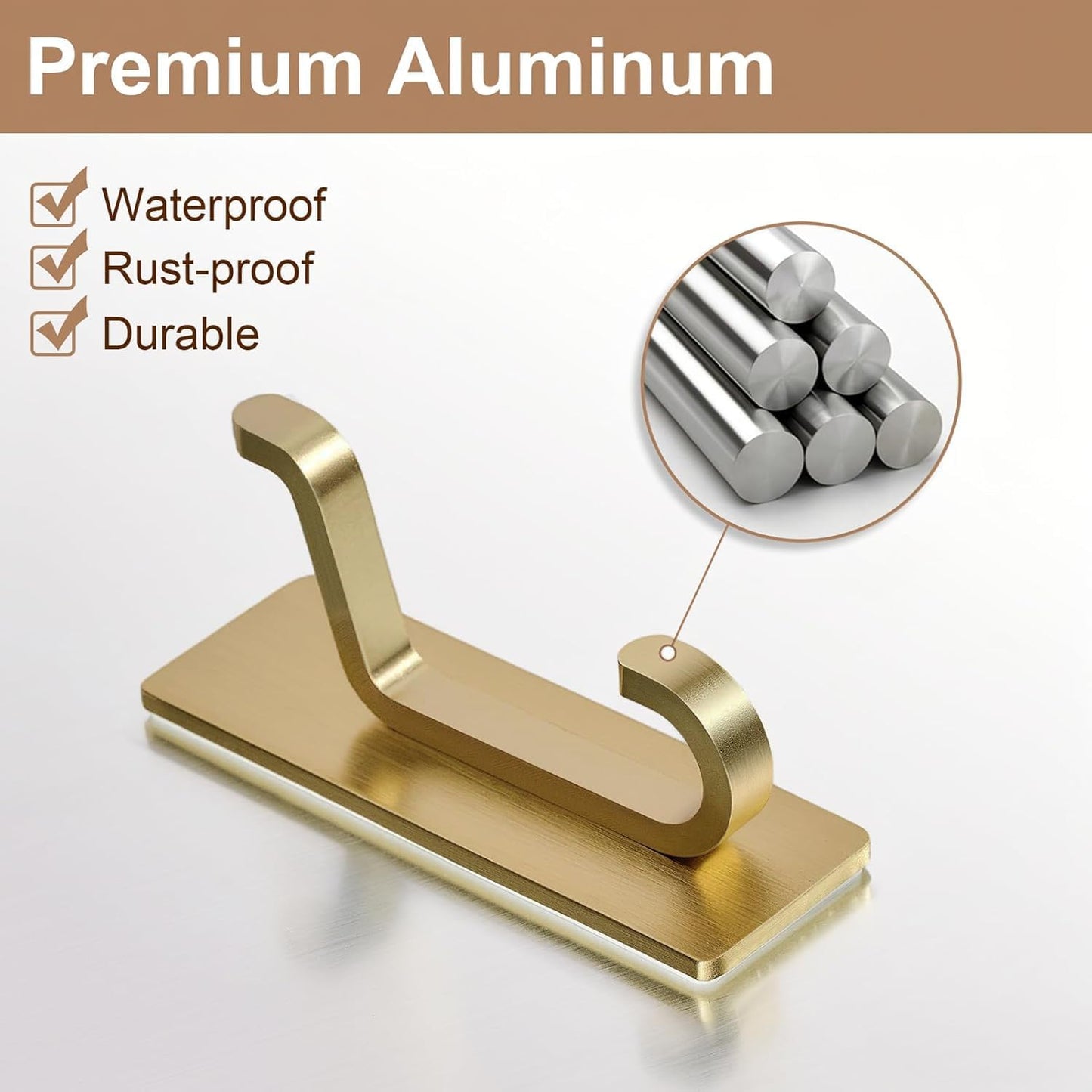 pickpiff Self Adhesive Hooks, Extra Sticky 10LB (Max), Heavy Duty Stainless, Stick On Wall and Door Hooks for Hanging, Bathroom Towel Hooks and Coat Hooks, Robe Hook Wall Mounted, Gold, 4 Pack