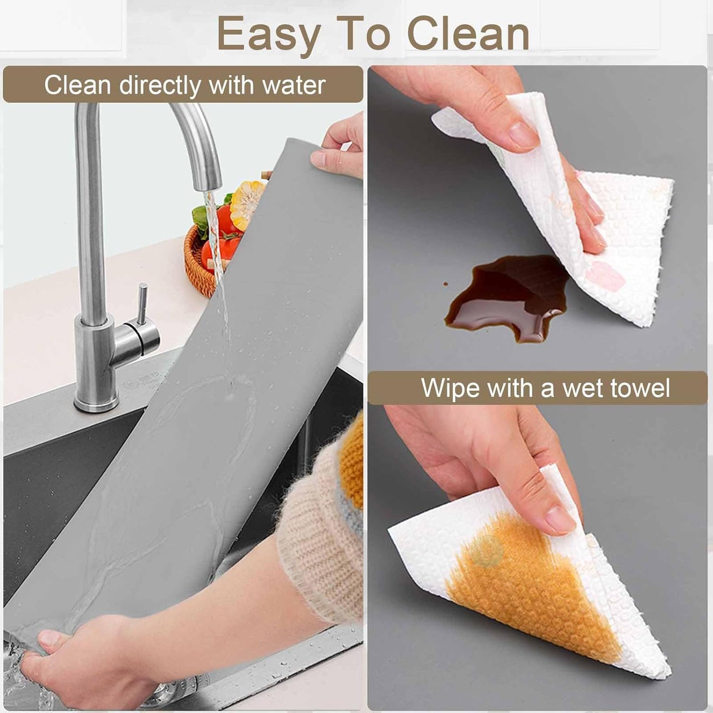 120"x24"(305cmx60cm) Large Silicone Kitchen Counter Mat, Heat Resistant Non-Slip Countertop Protector, Waterproof Multipurpose Mat for Kitchen Island, Light Gray
