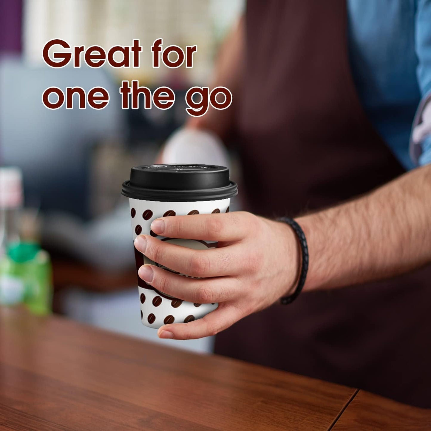 Ginkgo Coffee Cups with Lids 12 oz, 100 Pack Disposable To Go Coffee Cups for Cappuccino, Hot Beverages, Coffee, Cocoa, Chocolate - Coffee Time