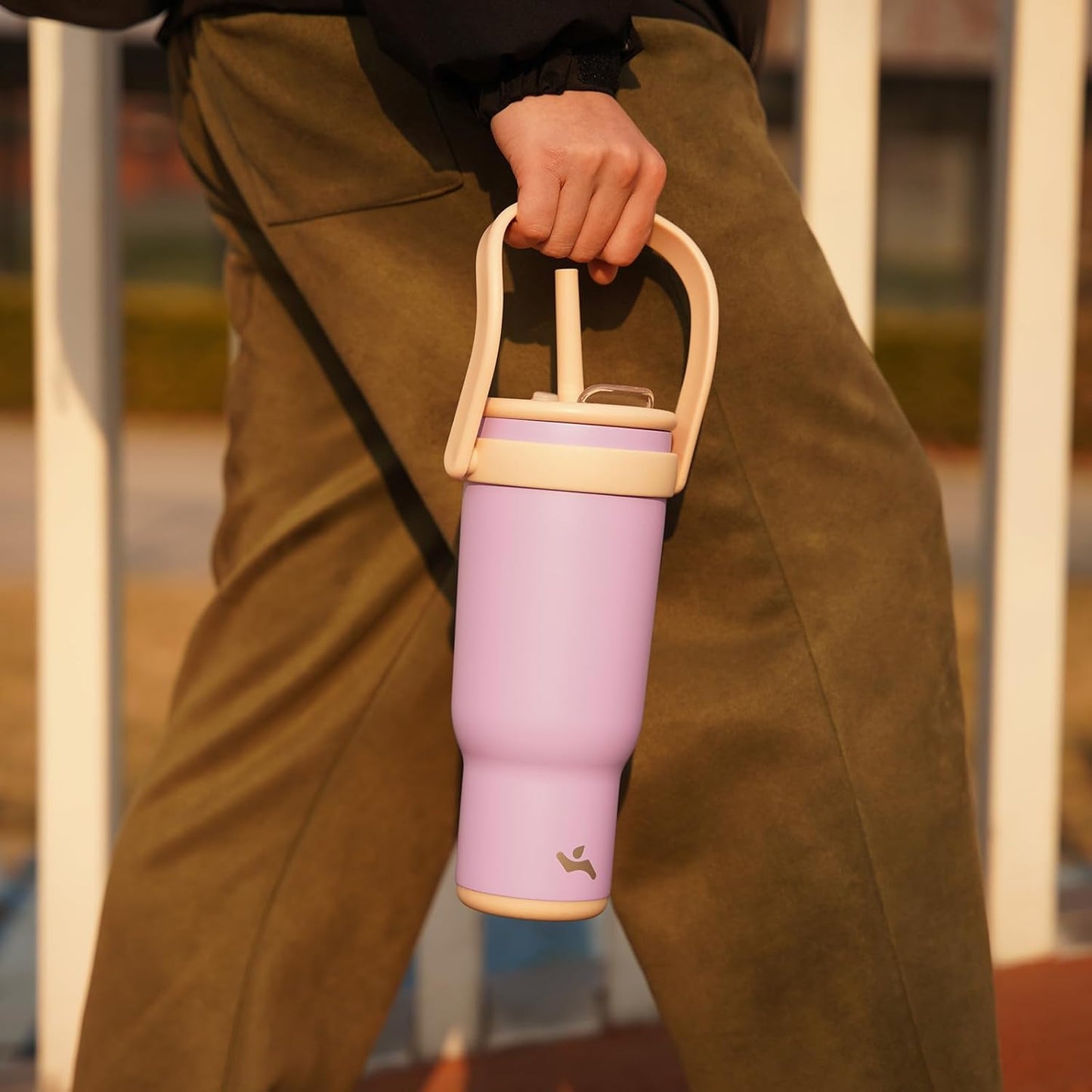 30 oz Tumbler with Side Handle, Insulated Water Bottle with Straw and 2 in 1 Lid, Stainless Steel Cup Travel Coffee Mug for Sports Office Gym,Olive Green