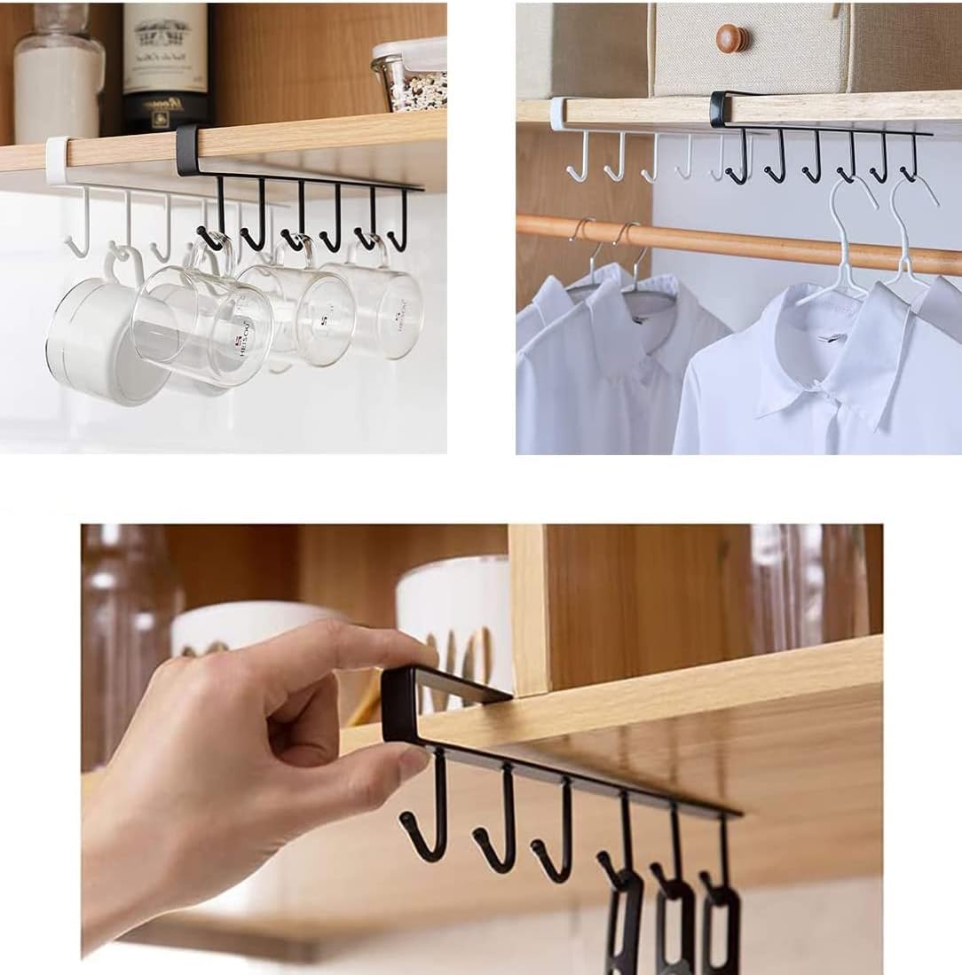 eywlwaar Cabinet Mug Holder Mug Cups Cabinet Mug Hooks Kitchen Storage Hanging Hooks (2 Pack-Black)