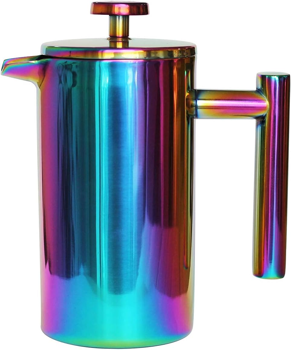 French Press Coffee Maker – 1 or 2 Cups Small Stainless Steel Coffee Maker Double Walled French Press Rainbow 12oz/350ml