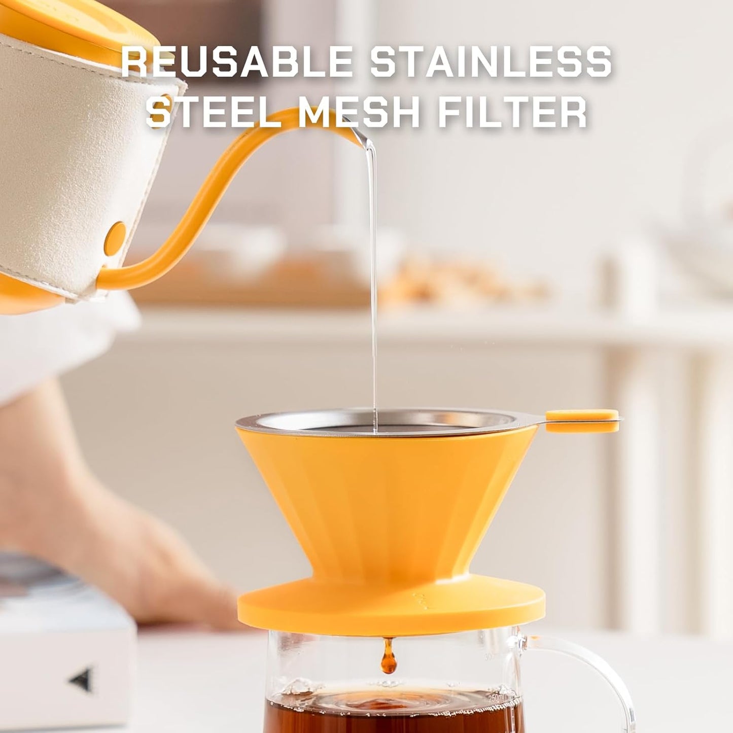 Pour Over Coffee Maker Set, Pour Over Kettle, Coffee Dripper, Glass Coffee Server with Scale, Stainless Steel Filter (Green)