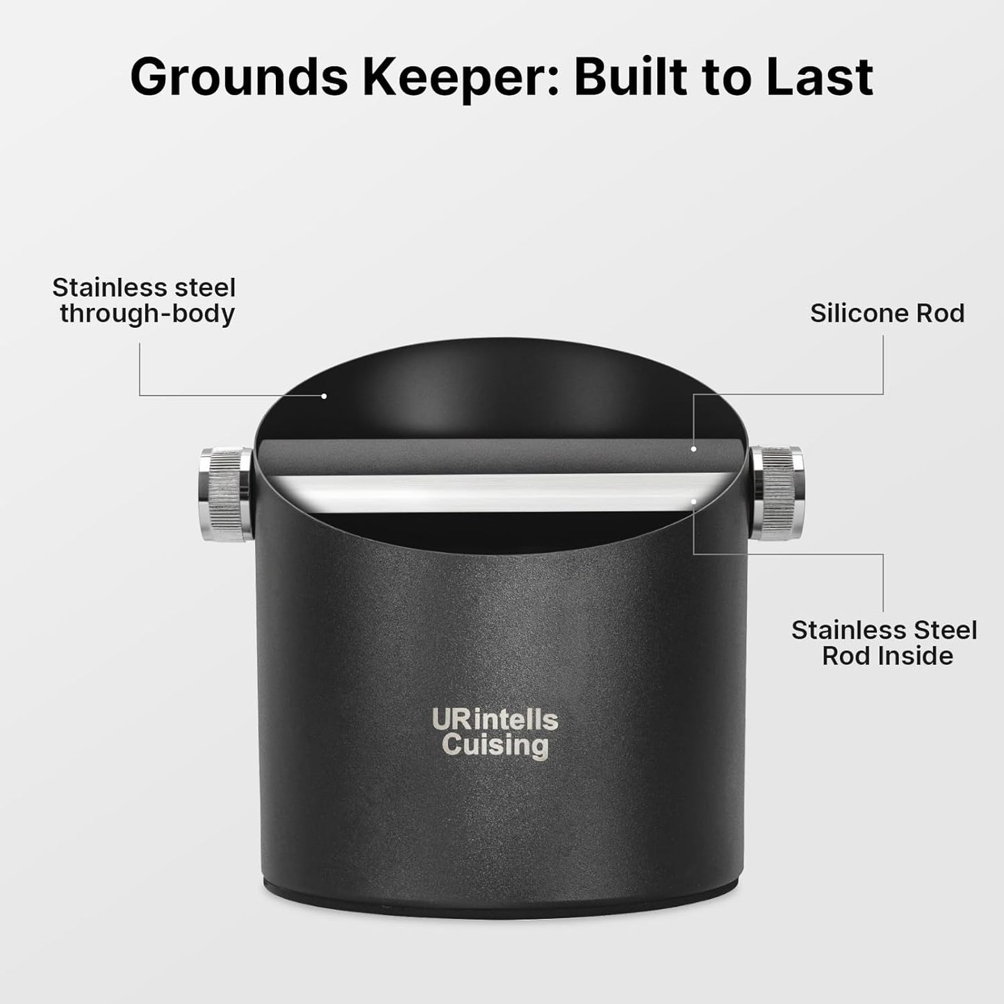 6.3 Inch Stainless Steel Knock Box Espresso Large Capacity with Non-Slip Base Espresso Knock Box Black Coffee Knock Box with Removable Knock Bar Espresso Machine Accessories