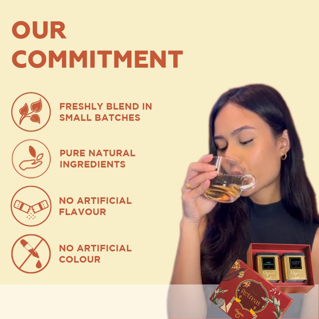 CHAYAM Floral Tea Set | Wellness Herbal Tea Gift Box – Lavender Vanilla (50g) & Pure Chamomile (30g) | Hamper for Mom, Friends & Family | Gift Set Combo