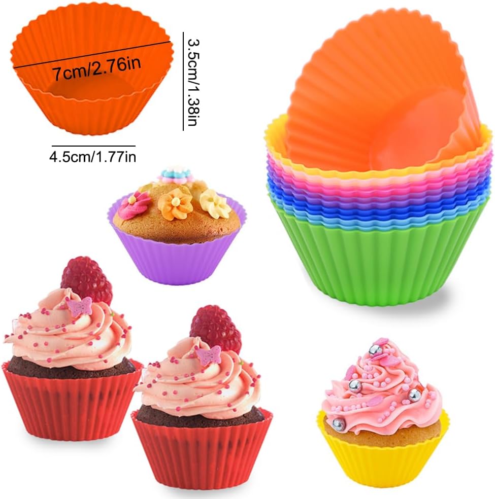 AKOAK Reusable Silicone Non-stick Baking Cups, Cake Molds, Kitchen Baking Cooking Accessories, DIY Cake Making Tools - Pack of 10 (Green)